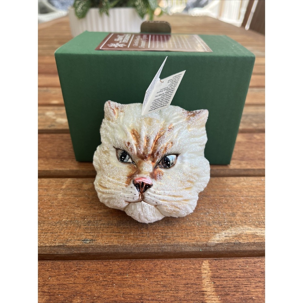 VTG Slavic Treasures Flame Point Himalayan CAT Head Poland Hand Blown Ornament